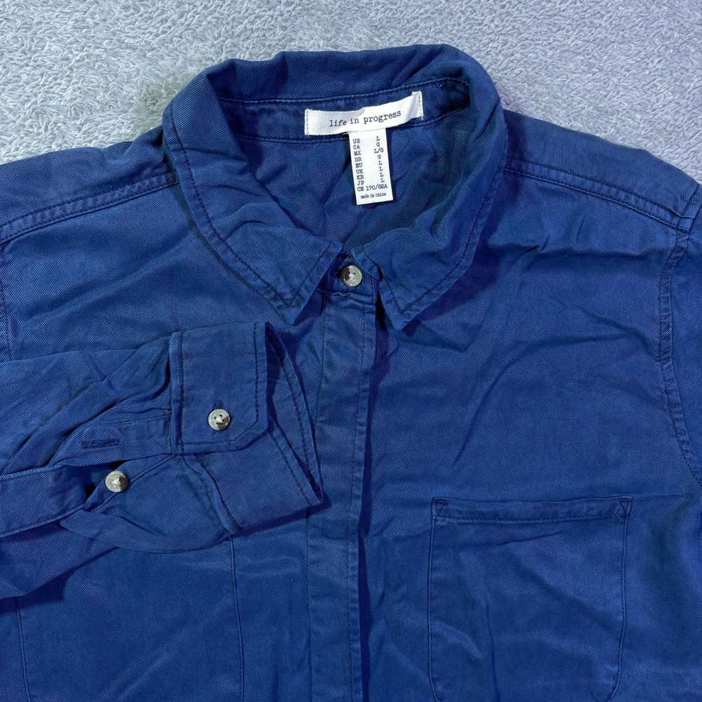 Life in Progress Navy Blue Utility Romper Jumpsuit Women's Large Button Up Short